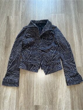 White House Black Market Brown & Tan Zebra-Print Jean Jacket